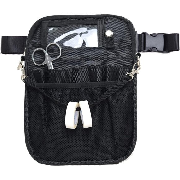 Compact Black Utility Fanny Pack for Nurses - 10 Pocket Organization Solution - Picture 1 of 9